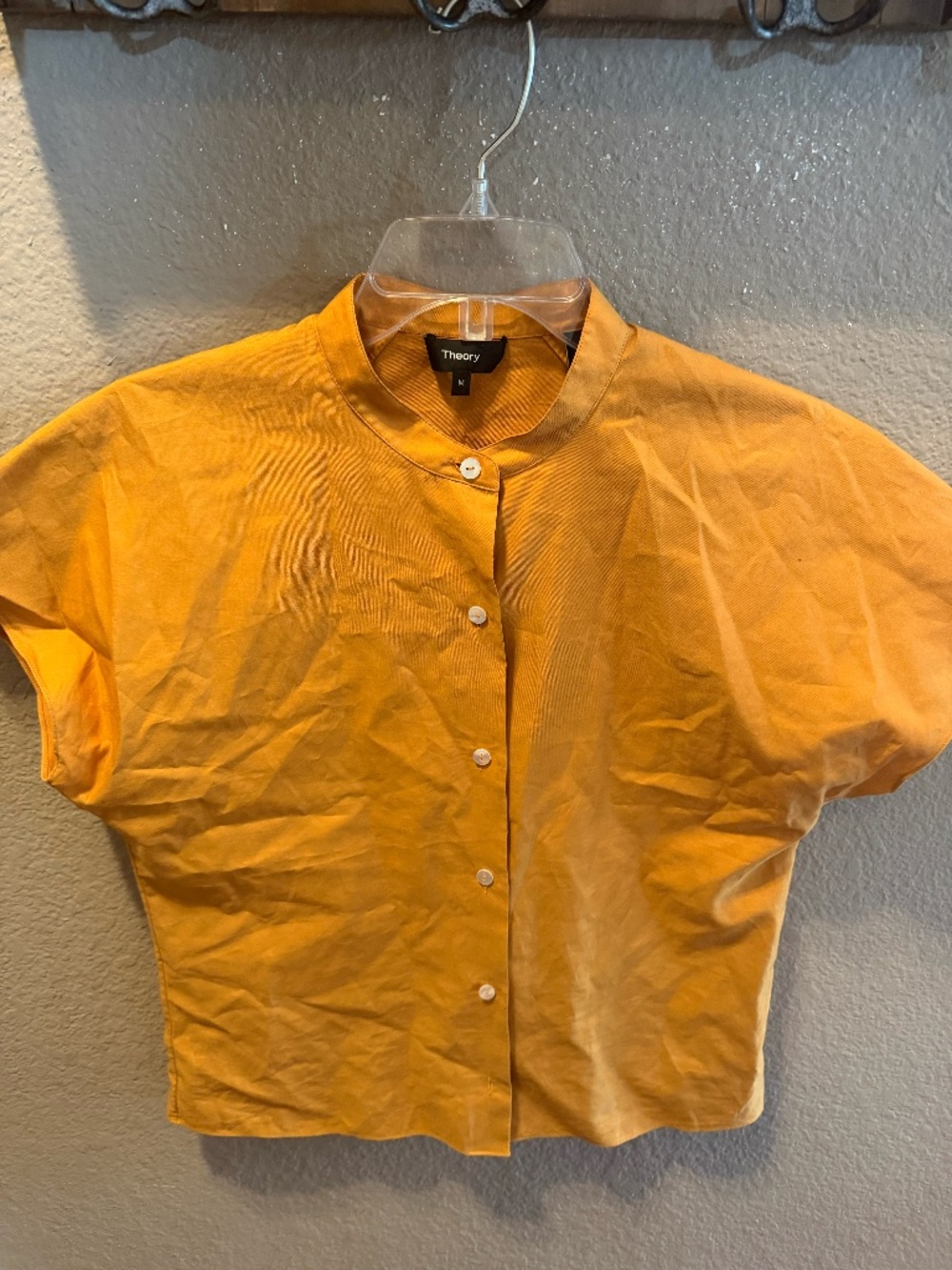 Theory SS Dolman Shirt Women M Golden Mustard Orange Perfect Cotton Button Top